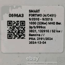 Poste de Paraurti. Centre. SMART FORTWO (A/C451) Cabrio (52KW) Cbr