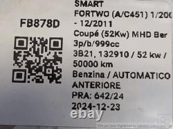 Unité de contrôle d'injection SMART FORTWO (A/C451) Cabrio (52Kw) MHD Cbr